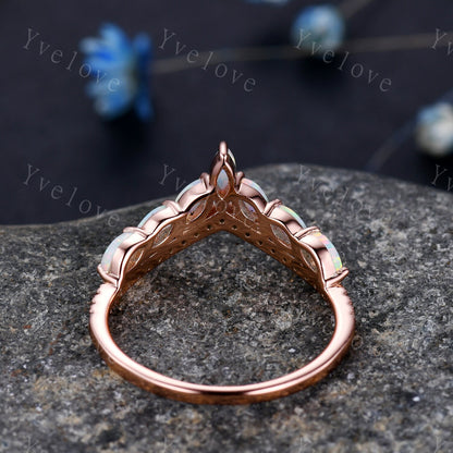 Multi-Gemstone Ring,White Fire Opal Rings, 14k Rose Gold Opal Engagement Ring, Opal Wedding Ring,Promise Ring, Statement Ring