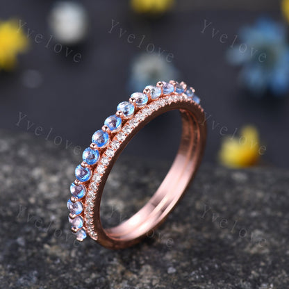 Geniune Swiss Blue Topaz Engagemnt Ring ,Topaz Wedding Band, Blue Gemstone Ring,Half Eternity Wedding Ring, December Birthstone, Gold Band