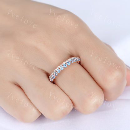 Geniune Swiss Blue Topaz Engagemnt Ring ,Topaz Wedding Band, Blue Gemstone Ring,Half Eternity Wedding Ring, December Birthstone, Gold Band