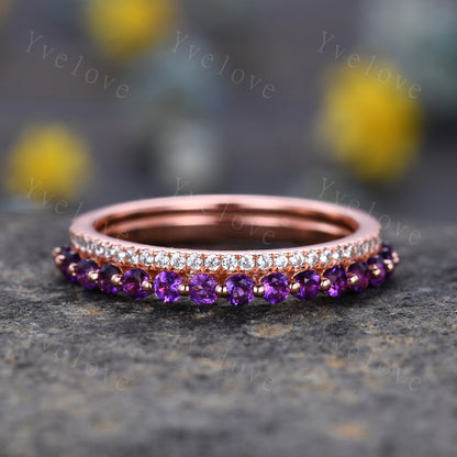 Danity Amethyst Engagement Ring Purple Amethyst Stacking Ring Moissanite Promise ring Wedding Ring February Birthstone Sterling Silver Ring