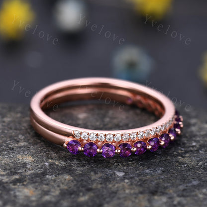 Danity Amethyst Engagement Ring Purple Amethyst Stacking Ring Moissanite Promise ring Wedding Ring February Birthstone Sterling Silver Ring