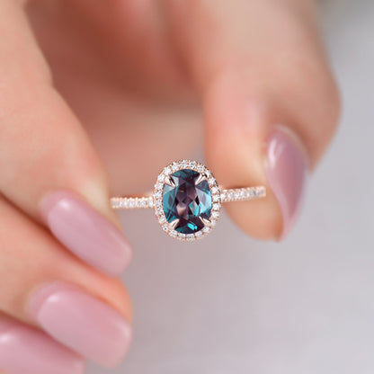 Vintage Oval Alexandrite Engagement Ring Bridal Ring Set Alexandrite Moissanite Band Retro Bridal Wedding Ring Rose Gold Ring Gift For Women