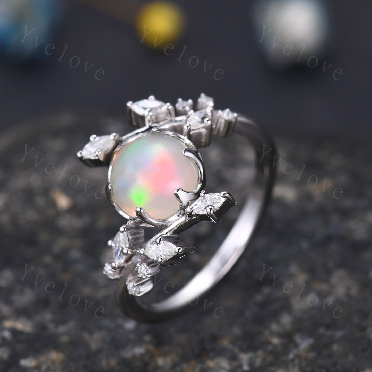 Natural opal engagement ring white gold floral ring for women marquise moissanite bridal promise infinty jewelry other gemstone available