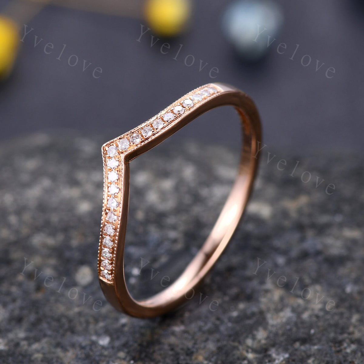V shape diamond wedding band diamond matching band stacking ring 14k rose gold anniversary ring natural gemstone SI clarity H color