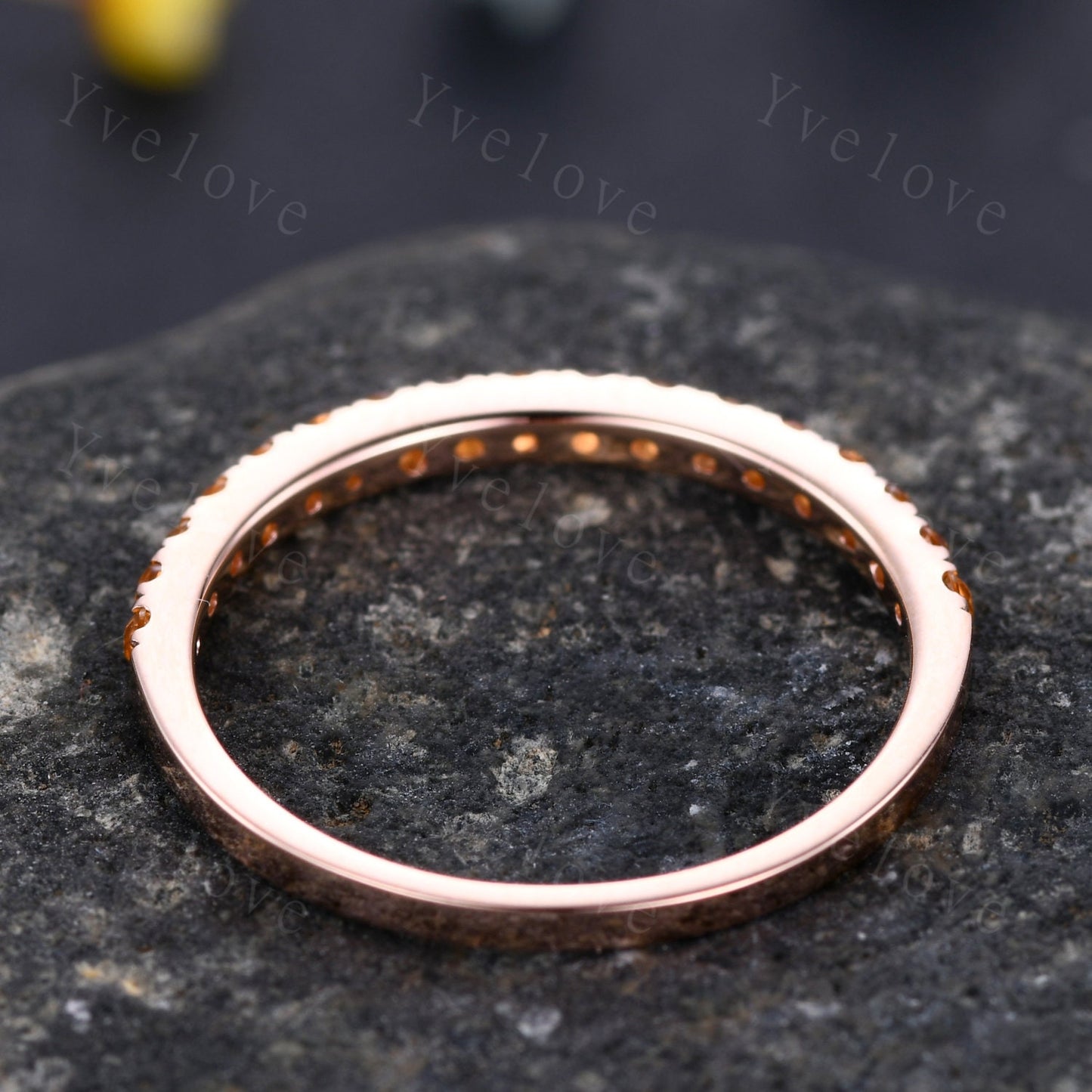 Danity citrine wedding ring 14k rose gold wedding band half eternity yellow band citrine matching stacking ring anniversary gift for women