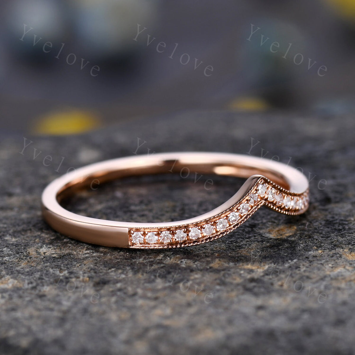 V shape diamond wedding band diamond matching band stacking ring 14k rose gold anniversary ring natural gemstone SI clarity H color