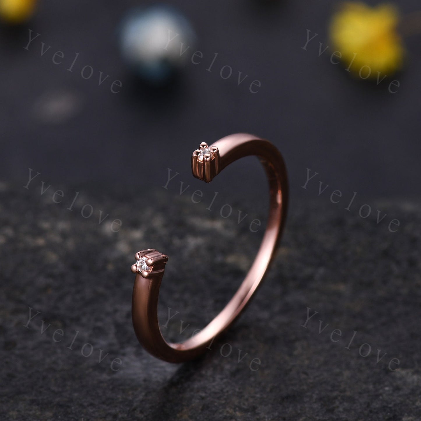 Open Gap diamond wedding band open ring 14k rose gold stacking ring natural diamond stacking matching band Anniversary promise ring gift