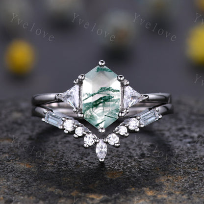 Marquise Moissanite Wedding band,Baguette Aquamarine,Vintage Retro Sterling Silver Ring,Women V Curved Stacking Matching Band Bridal Gift