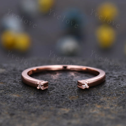 Open Gap diamond wedding band open ring 14k rose gold stacking ring natural diamond stacking matching band Anniversary promise ring gift