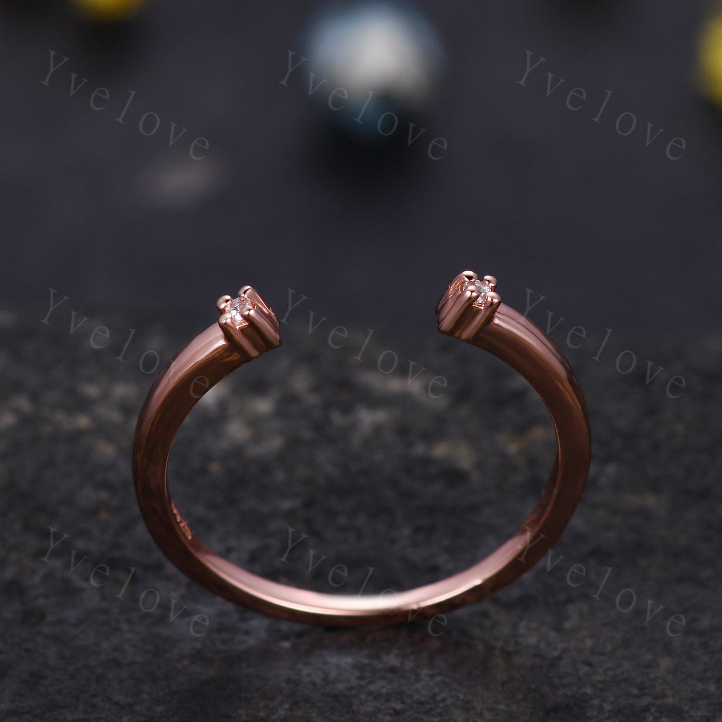 Open Gap diamond wedding band open ring 14k rose gold stacking ring natural diamond stacking matching band Anniversary promise ring gift