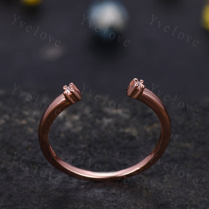 Open Gap diamond wedding band open ring 14k rose gold stacking ring natural diamond stacking matching band Anniversary promise ring gift