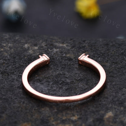 Open Gap diamond wedding band open ring 14k rose gold stacking ring natural diamond stacking matching band Anniversary promise ring gift