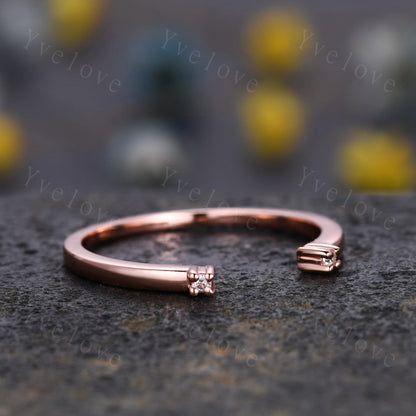 Open Gap diamond wedding band open ring 14k rose gold stacking ring natural diamond stacking matching band Anniversary promise ring gift