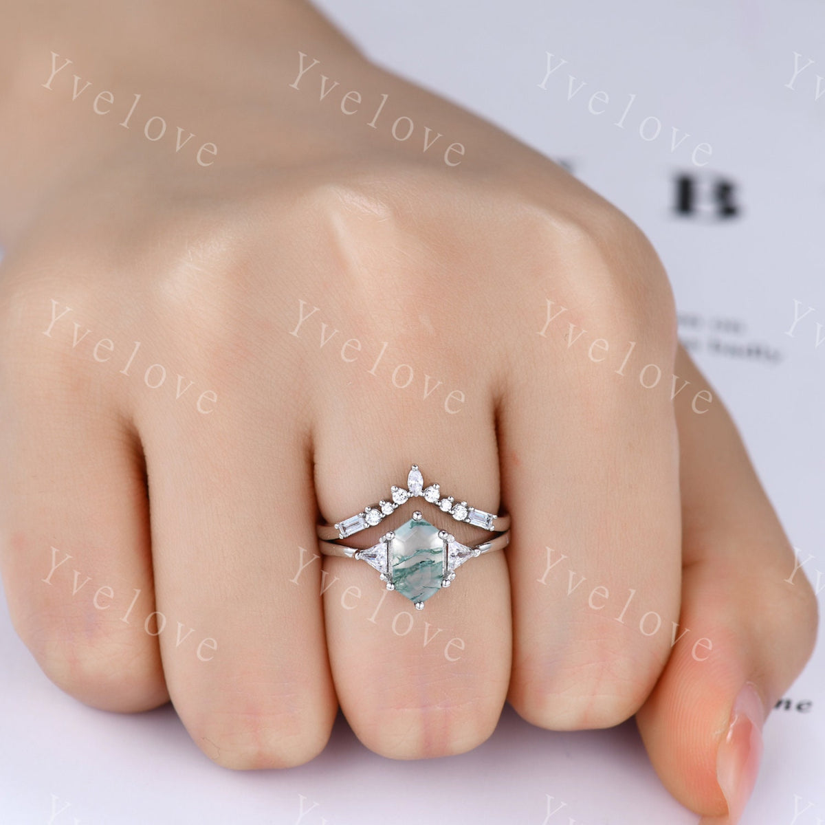 Marquise Moissanite Wedding band,Baguette Aquamarine,Vintage Retro Sterling Silver Ring,Women V Curved Stacking Matching Band Bridal Gift