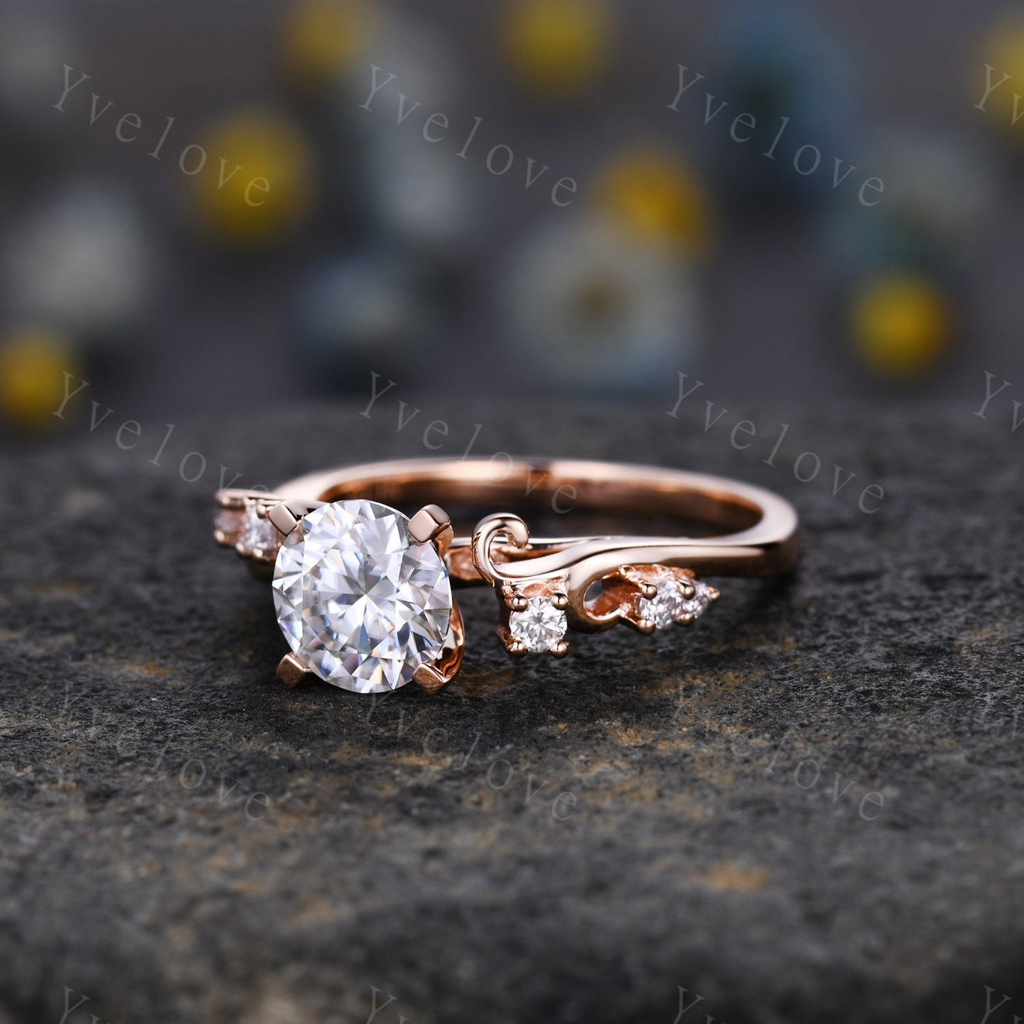 Vintage Moissanite Engagement Ring,Rose Gold Moissanite Wedding Ring,Art Deco Unique Diamond Wedding Band,Antique Bridal Ring,Ring for Women
