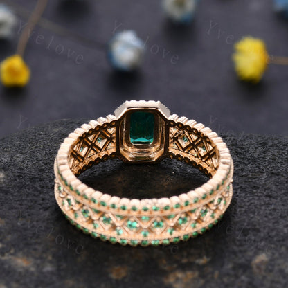 Fancy Emerald Engagement Ring Sapphire Wedding Band Emerald Gemstone Bridal Ring 14k Gold Men's Statement Ring Anniversary Ring Gift