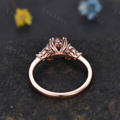 Hexagon Peach Morganite Ring,Morganite Engagement Ring,Enhancer Wedding Ring,Double Curved band,Women Bridal Stacking Moissanite Band,Silver