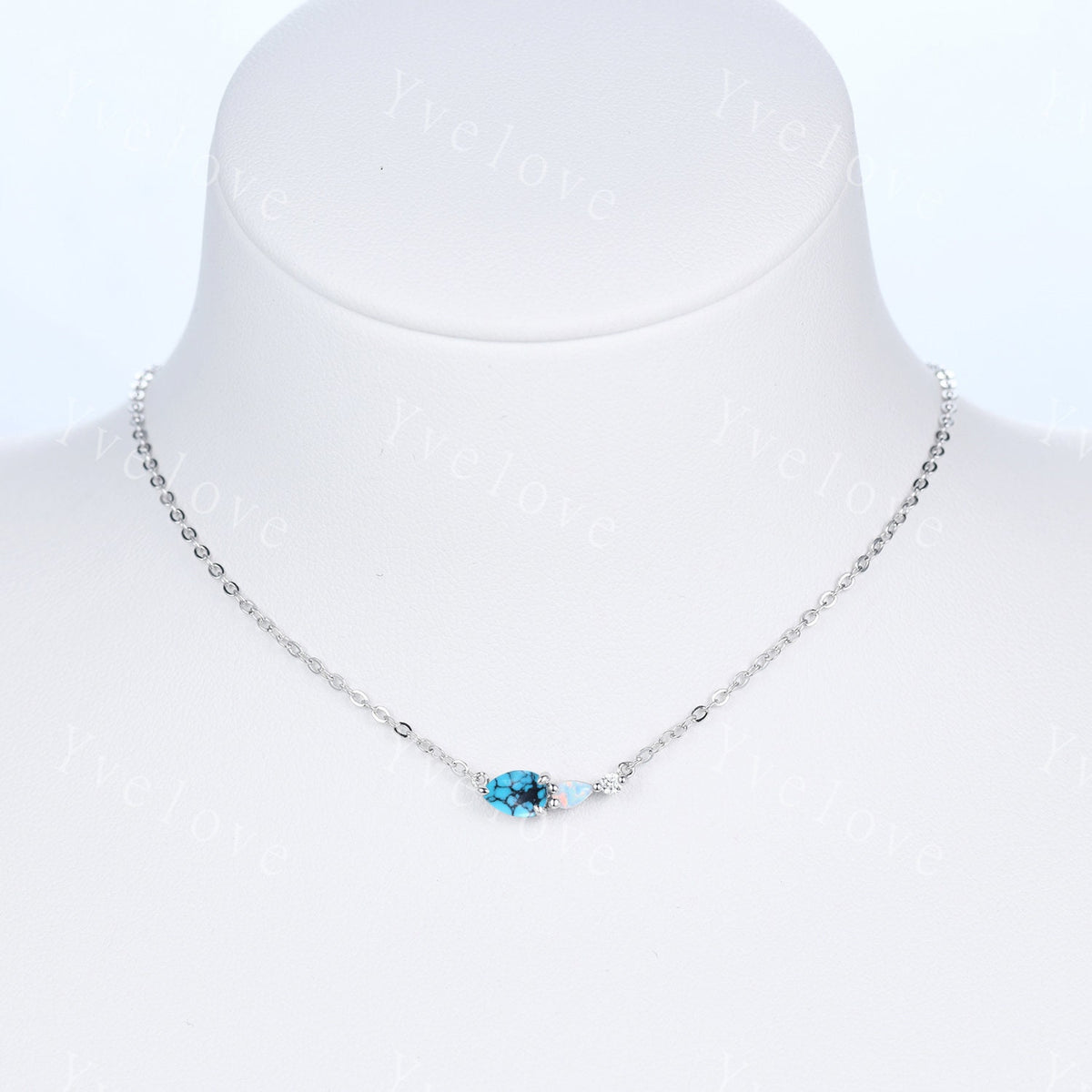 Unique Opal Moissanite 3 Stone Necklace,Pear Cut Gems Delicate Dainty Pendant,Art Deco Women Bridal Gift