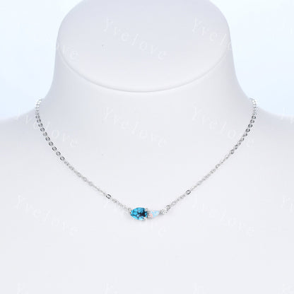 Unique Opal Moissanite 3 Stone Necklace,Pear Cut Gems Delicate Dainty Pendant,Art Deco Women Bridal Gift