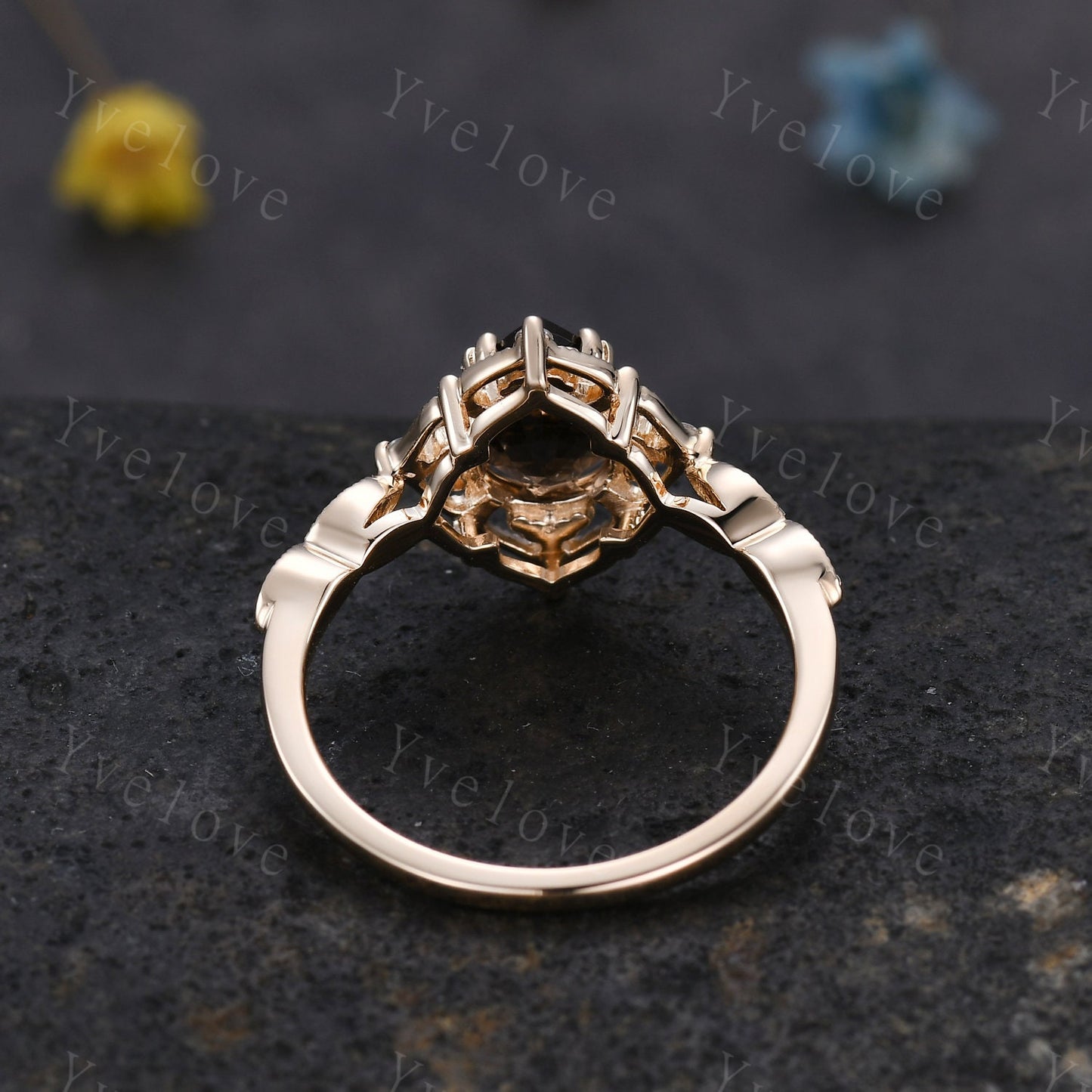 Vintage Smoky Quartz Engagement Ring,Pear Shape Brown Quartz Ring,14K Solid Gold Ring,Unique Women Moissanite Promise Ring For Her,Handmade