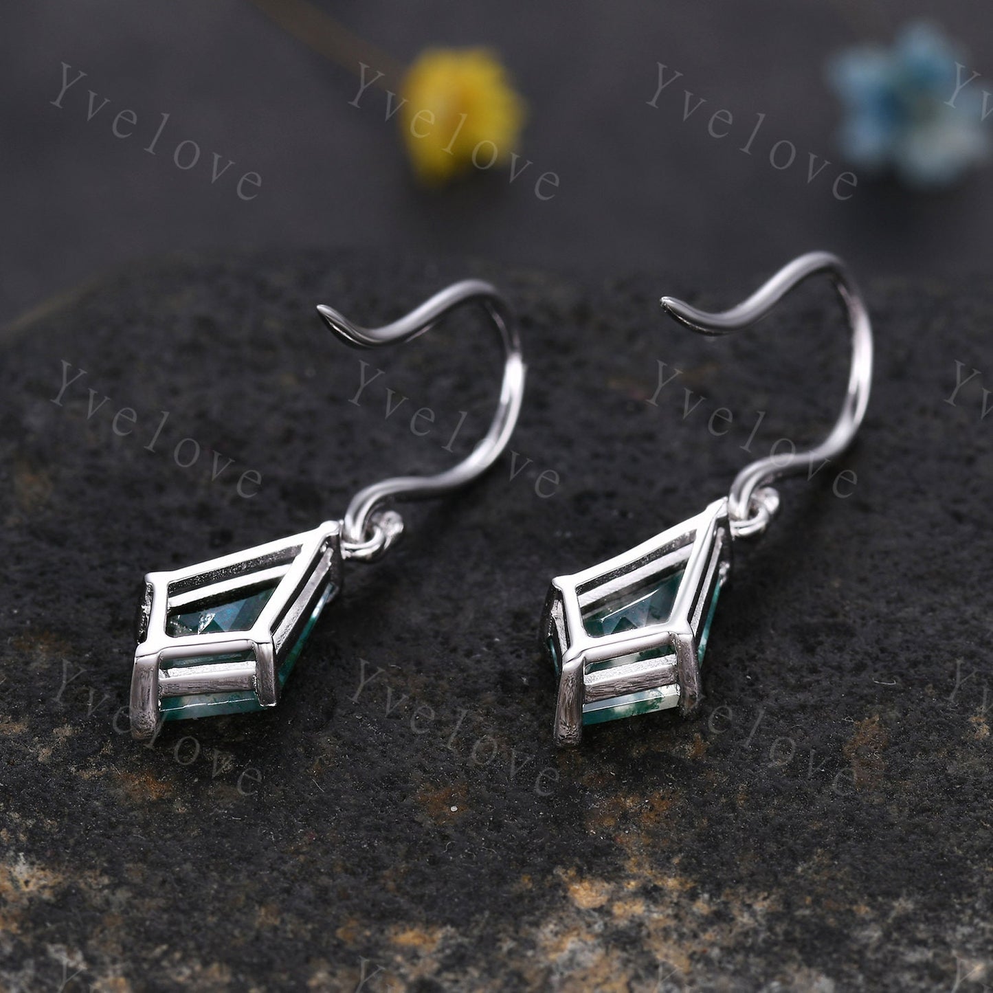 Vintage Kite cut Moss agate earrings natural gemstone jewelry unique earrings women art deco earring best friend gift for her Birthday Gift