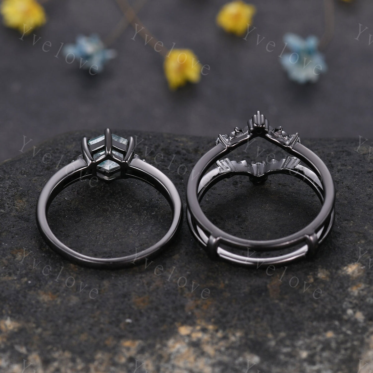 Unique Hexagon Shaped Moissanite Engagement Ring Black Gold Vintage Moissanite Wedding Ring Art Deco Promise Bridal Ring For Women