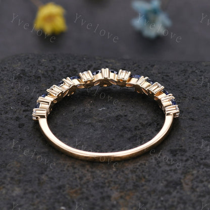 Marquise ruby wedding band vintage ruby ring yellow gold diamond antique unique stacking band anniversary promise ring matching band