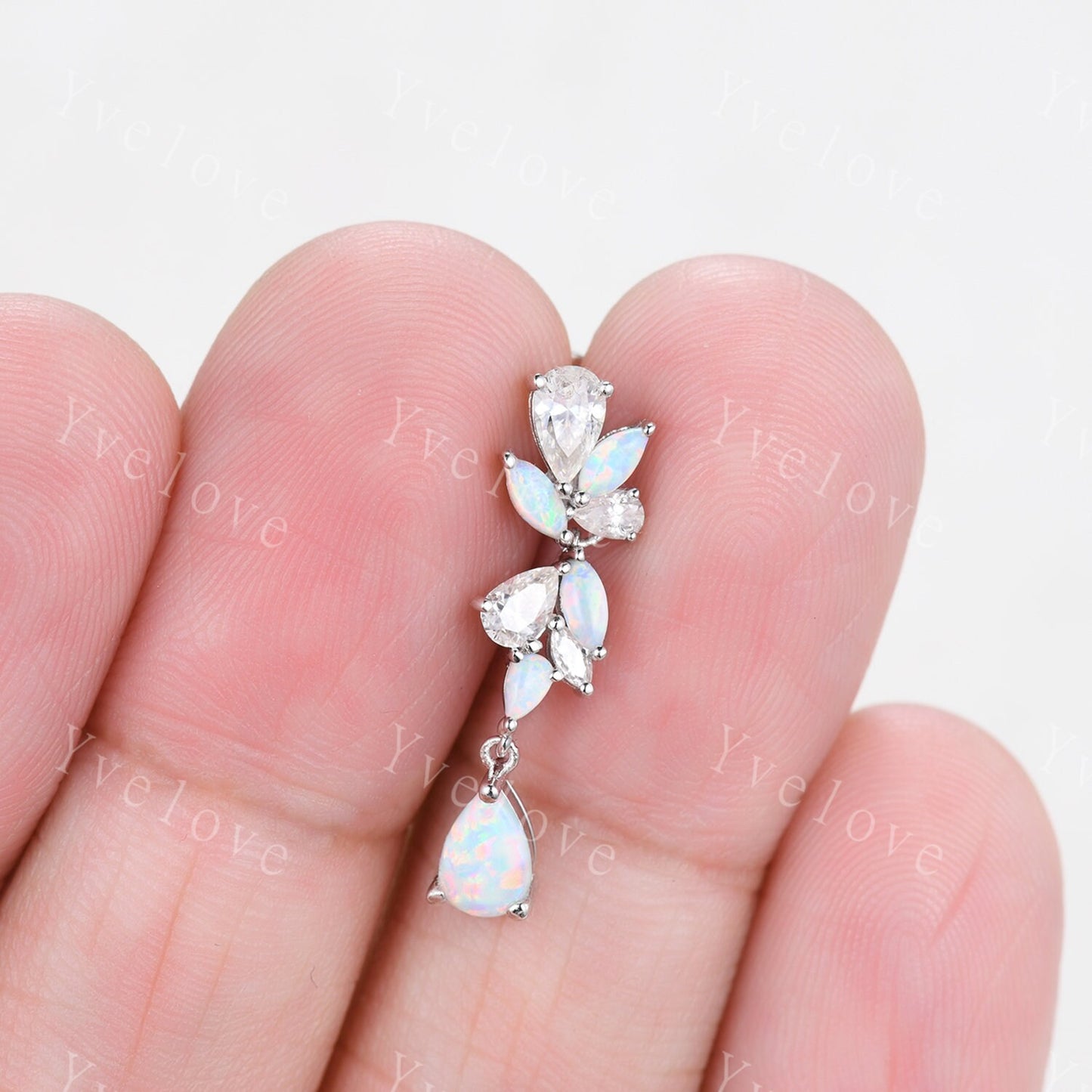 Unique Opal Moissanite Earrings,Art Deco White Opal Delicate Dainty Earrings Bridal earrings drop Wedding earrings Wedding jewelry Gift