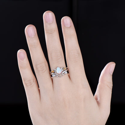 Vintage pear white opal engagement ring white gold 6 prong twisted citrine bridal set women moonstone aquamarine wedding band gemstone gift