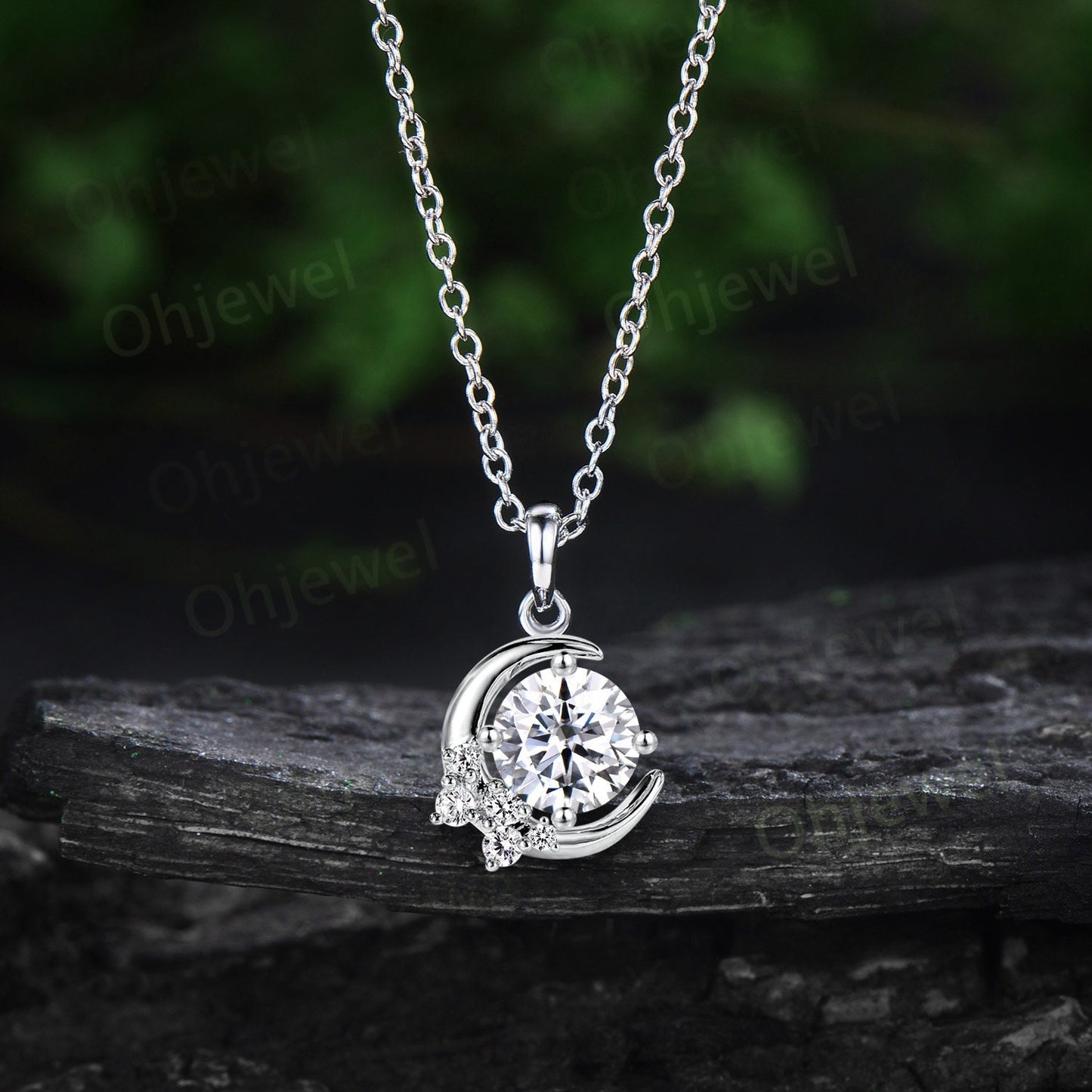 Vintage round cut moissanite necklace 14k rose gold Personalized moon cluster diamond unique Pendant women bridal anniversary gift for her