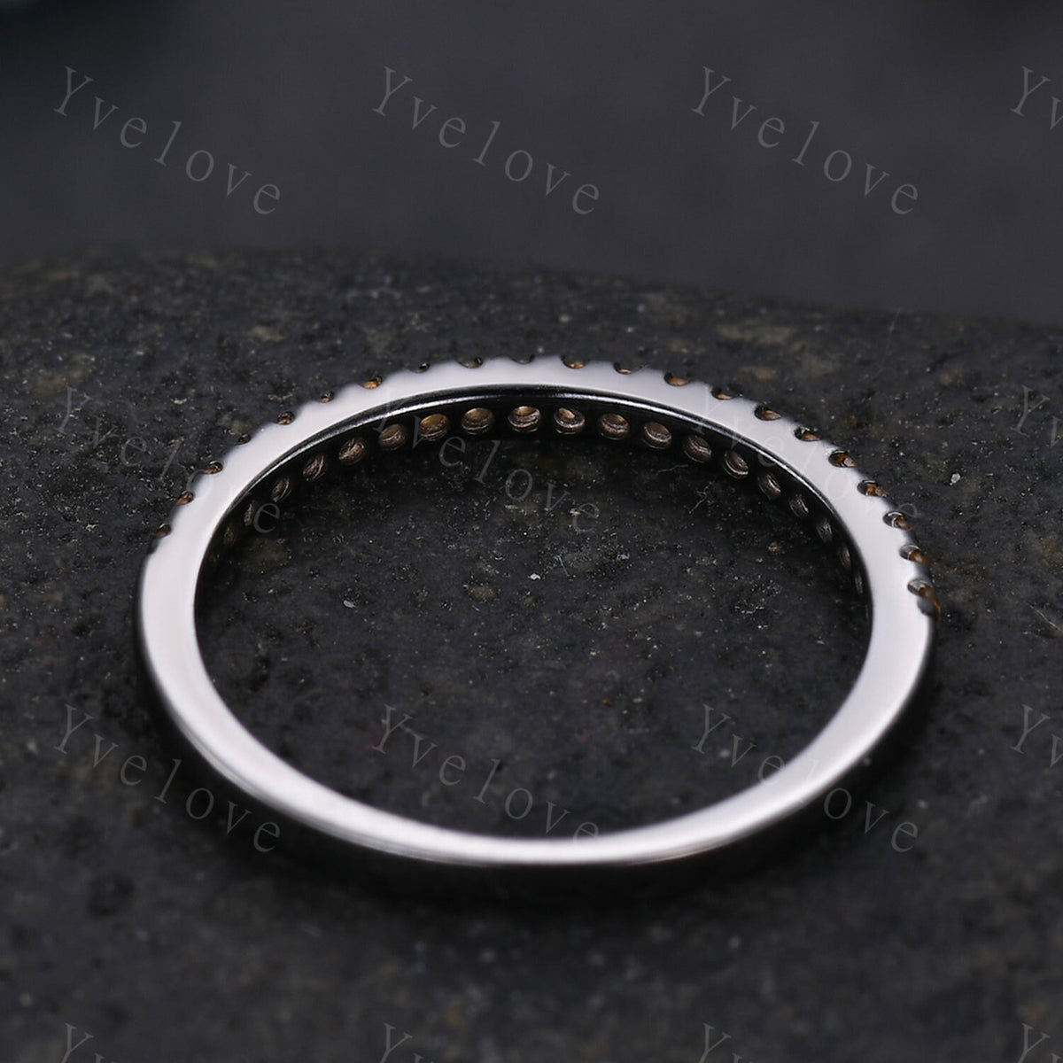 Danity citrine wedding ring,black gold half eternity wedding band,citrine stacking ring anniversary gift for women