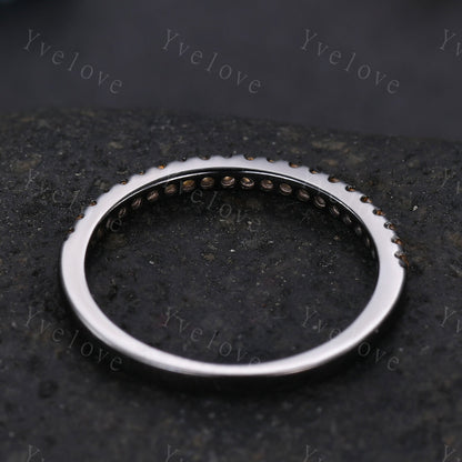 Danity citrine wedding ring,black gold half eternity wedding band,citrine stacking ring anniversary gift for women