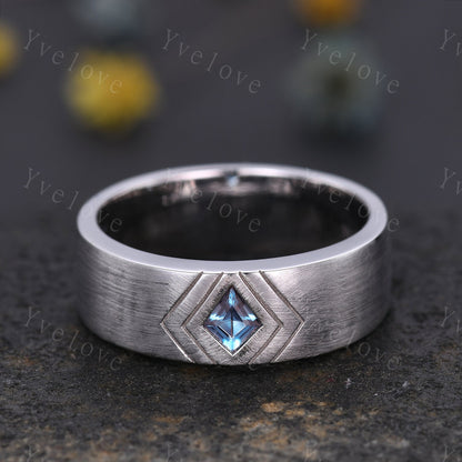7mm Mens Kite Shaped Alexandrite Wedding Band Alexandrite Engagement Ring Satin Finish Band 14K Rose Gold Mens Stacking Band His Wedding band