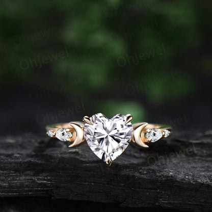 Heart shaped moissanite engagement ring set yellow gold five stone moon pear diamond promise wedding bridal ring set women jewelry