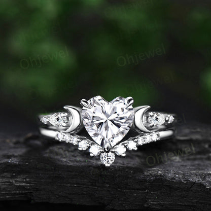 Heart shaped moissanite engagement ring set yellow gold five stone moon pear diamond promise wedding bridal ring set women jewelry