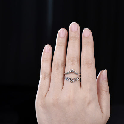 Double curved moss agate wedding band enhancer white gold moon cluster diamond wedding ring band women vintage anniversary gift