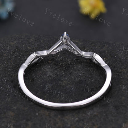 Minimalist Blue Sapphire Twig Engagement Ring,Twig Matching Band,Women Vine Band,Art Deco V Curved Branch Wedding Band,Sapphire Silver Ring