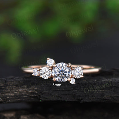 Dainty round cut gray moissanite ring yellow gold cluster unique engagement ring women Multi-Stone Ring anniversary ring gift