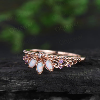 Vintage marquise opal wedding band women rose gold amethyst Multi-Stone Rings cluster unique anniversary ring gift