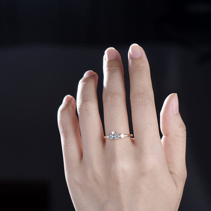 Dainty round cut gray moissanite ring yellow gold Swiss blue topaz cluster unique engagement ring women Multi-Stone anniversary ring gift
