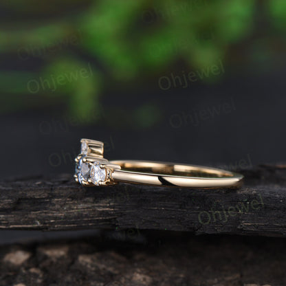 Dainty round cut gray moissanite ring yellow gold Swiss blue topaz cluster unique engagement ring women Multi-Stone anniversary ring gift