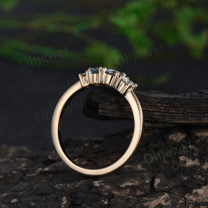 Dainty round London blue topaz ring yellow gold five stone cluster Swiss blue topaz moissanite ring women blue gemstone wedding ring band
