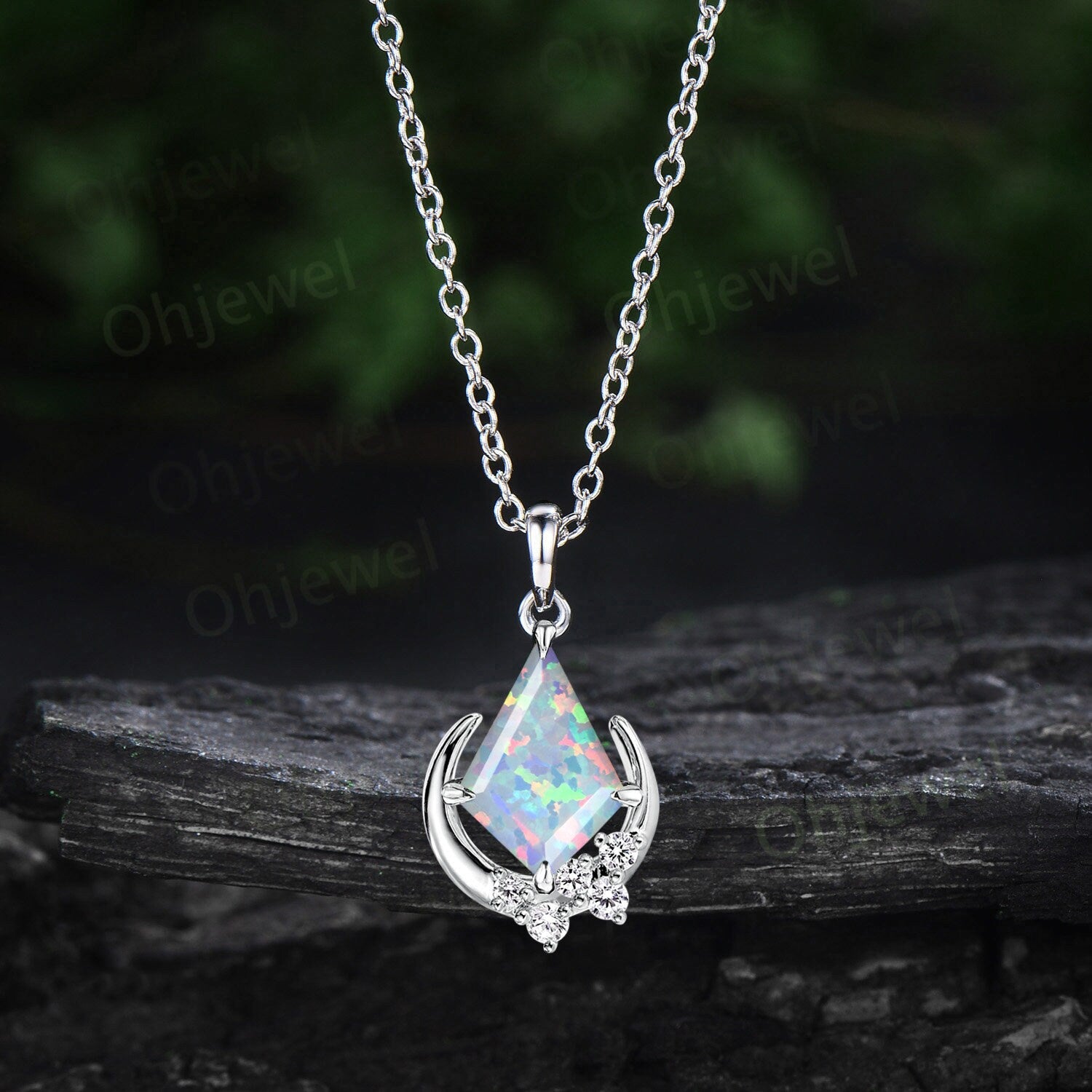 Unique 925 Sterling Silver outlet Triple Fire Opal Necklace