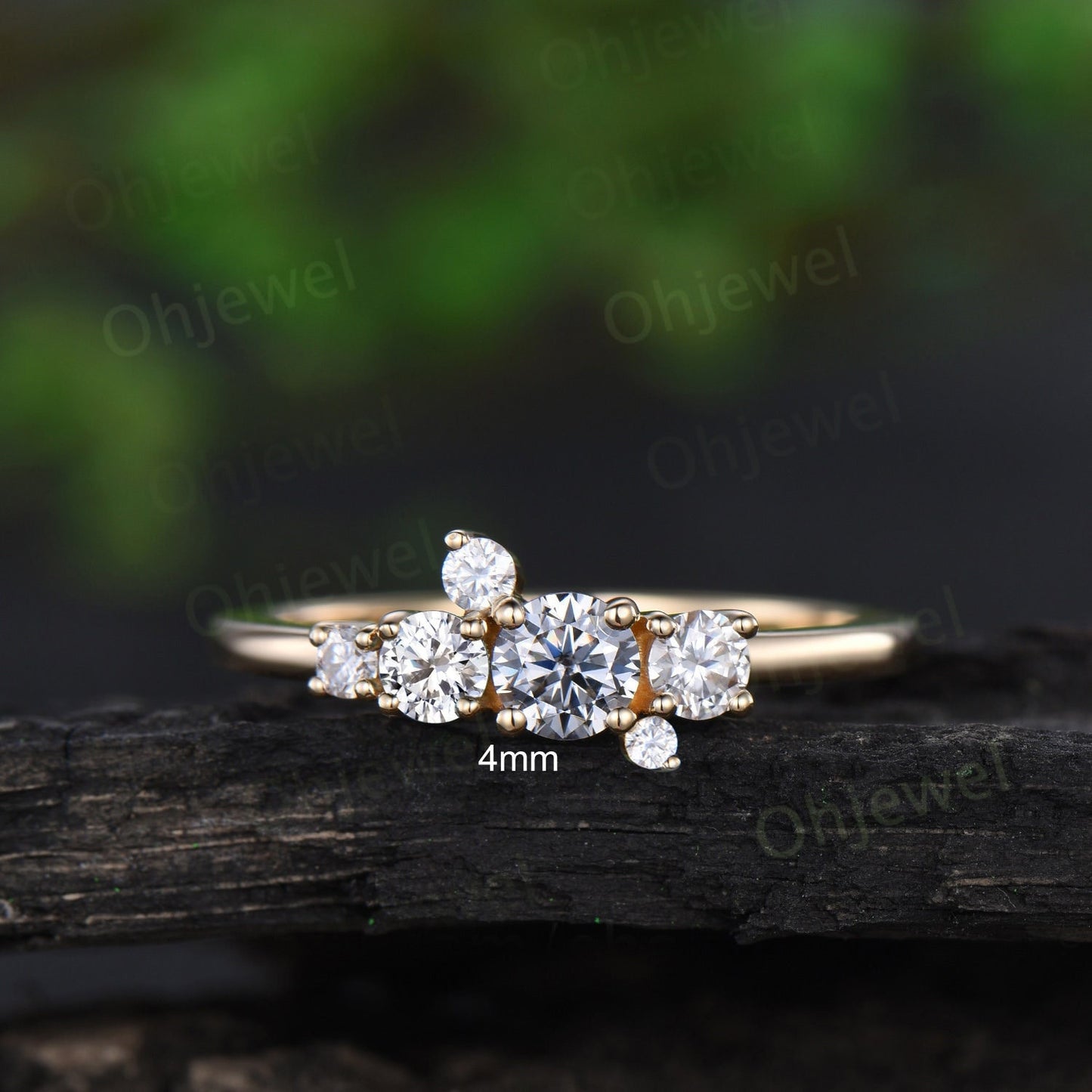 Dainty round cut gray moissanite ring yellow gold cluster unique engagement ring women Multi-Stone Ring anniversary ring gift