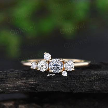 Dainty round cut gray moissanite ring yellow gold cluster unique engagement ring women Multi-Stone Ring anniversary ring gift