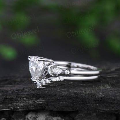 Heart shaped moissanite engagement ring set yellow gold five stone moon pear diamond promise wedding bridal ring set women jewelry