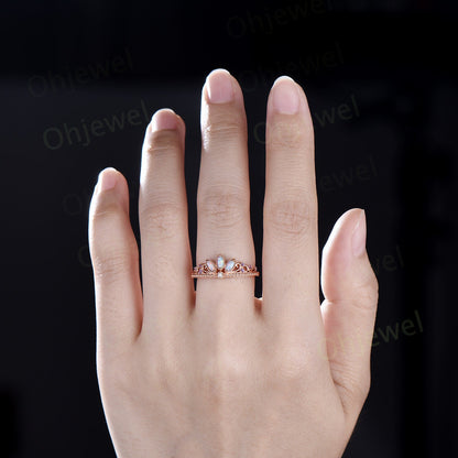 Vintage marquise opal wedding band women rose gold amethyst Multi-Stone Rings cluster unique anniversary ring gift