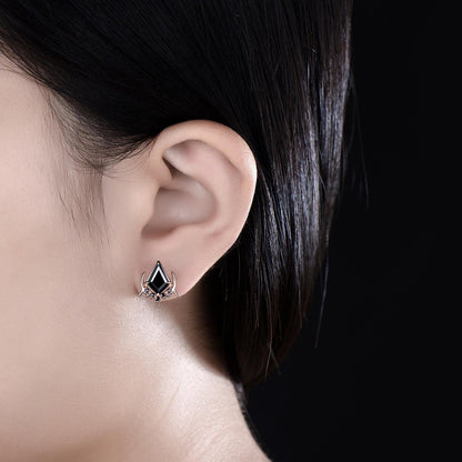 Vintage kite cut black onyx earrings solid 14k 18k rose gold unique moon cluster black spinel stud earrings women wedding anniversary gift
