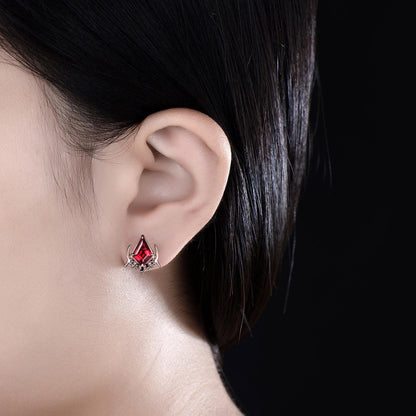 Vintage kite cut red ruby earrings solid 14k 18k rose gold unique moon cluster black spinel stud earrings women gemstone anniversary gift