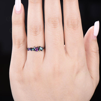 Dainty pear amethyst wedding band 14k black gold Baguette alexandrite ring women emerald sapphire topaz multi-stone rings anniversary gift